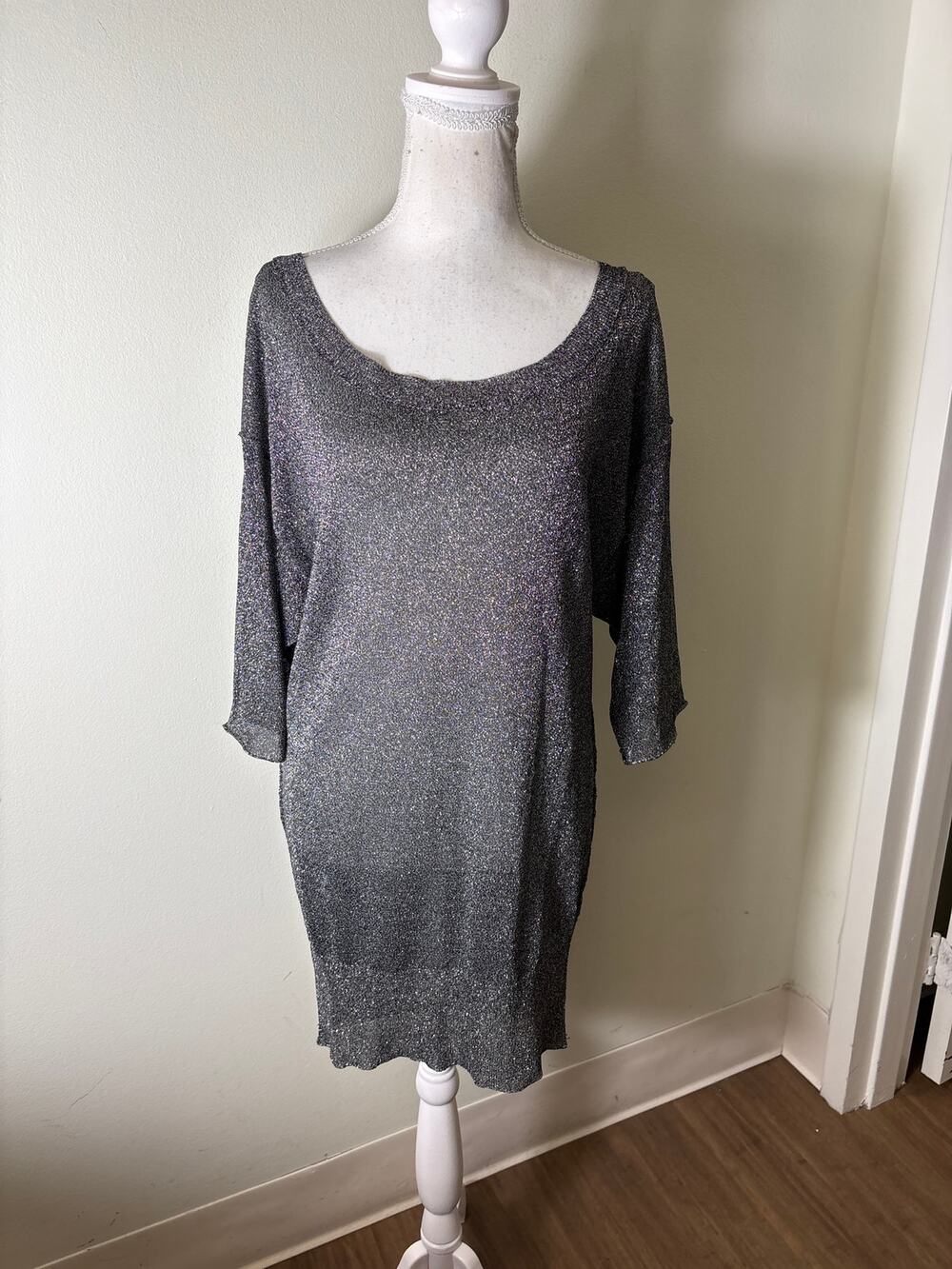Ella Moss Black/Silver Metallic Short Sleeve Top Sz S